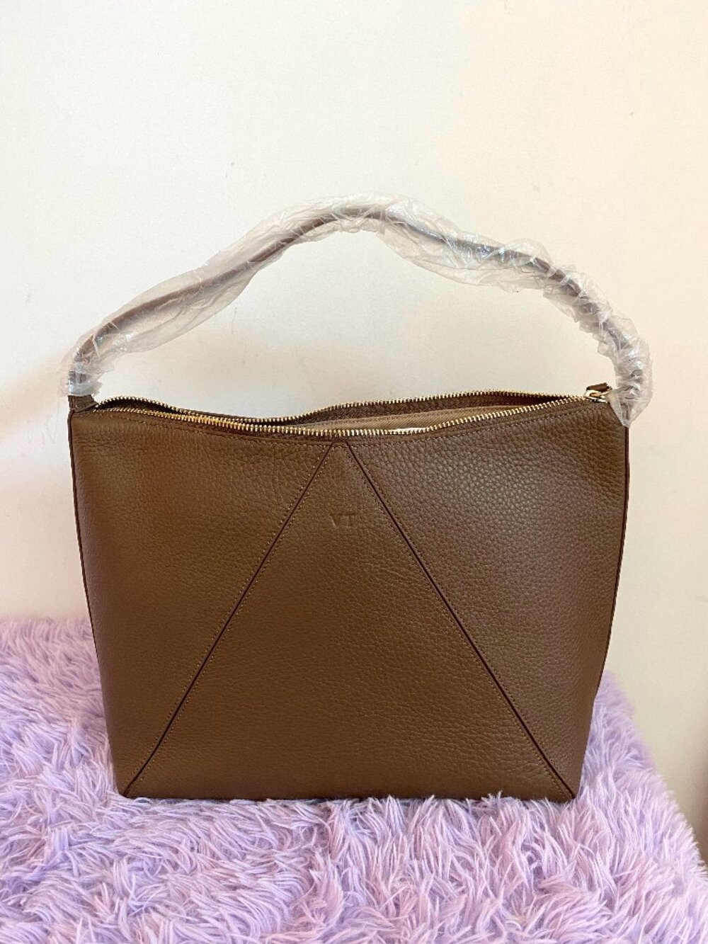 Personalized "VT" Brown Hobo Bag by Leatherology - Brand New